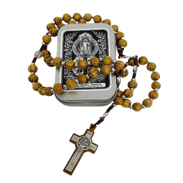St. Benedict Wooden Rosary in Tin