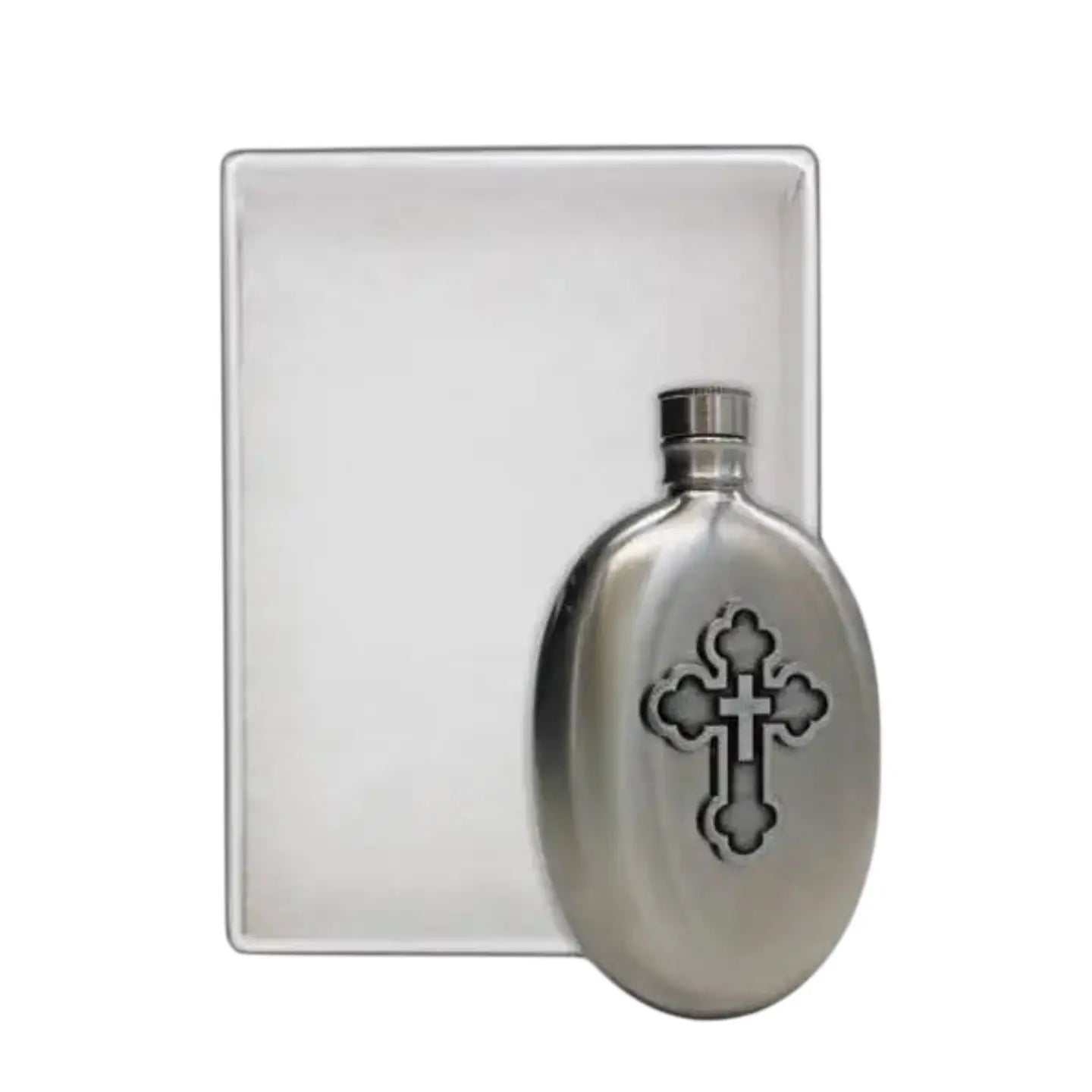 Holy Cross Holy Water Flask SS Oval   3 oz
