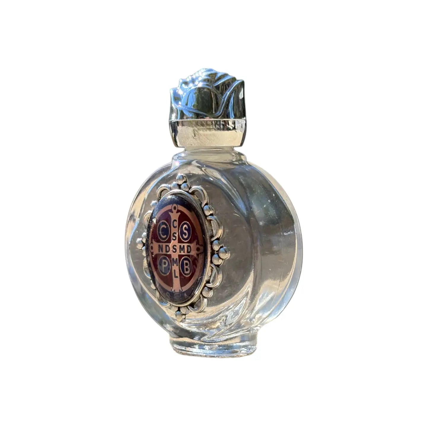 Holy Water Bottle - St. Benedict Encased w/ Rose Top 2.5"