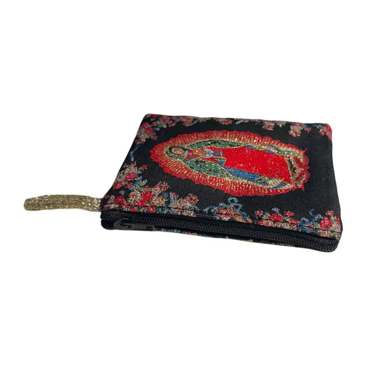 Our Lady of Guadalupe (BLACK) SM Rosary Pouch   3″ x 4″