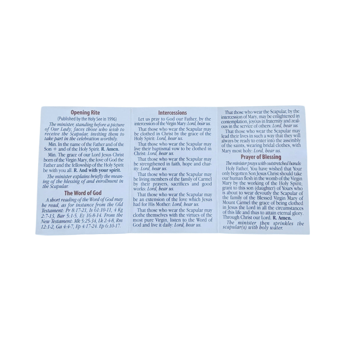 Brown Scapular Enrollment Prayer Card Pamphlet (25/pk)