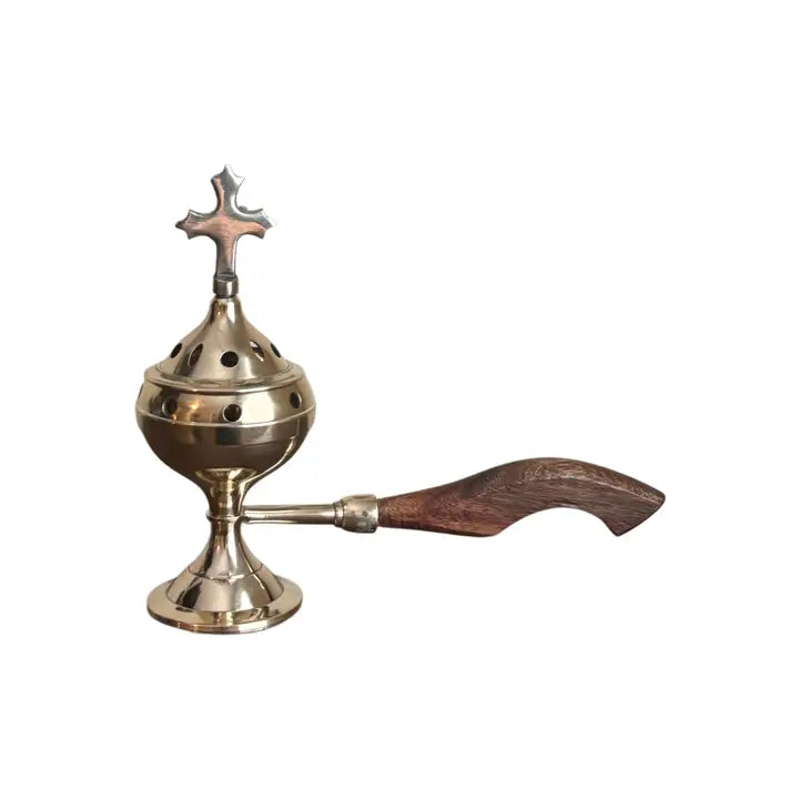 Incense Burner w/ Handle Brass   7"