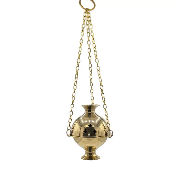 Incense Burner w/ Chains Brass   6"