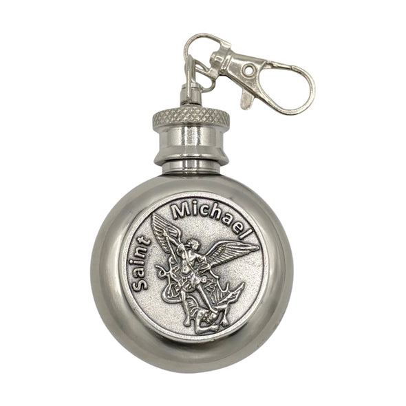 Holy Water Flask - Saint Michael Token SS w/ Keychain   1 oz
