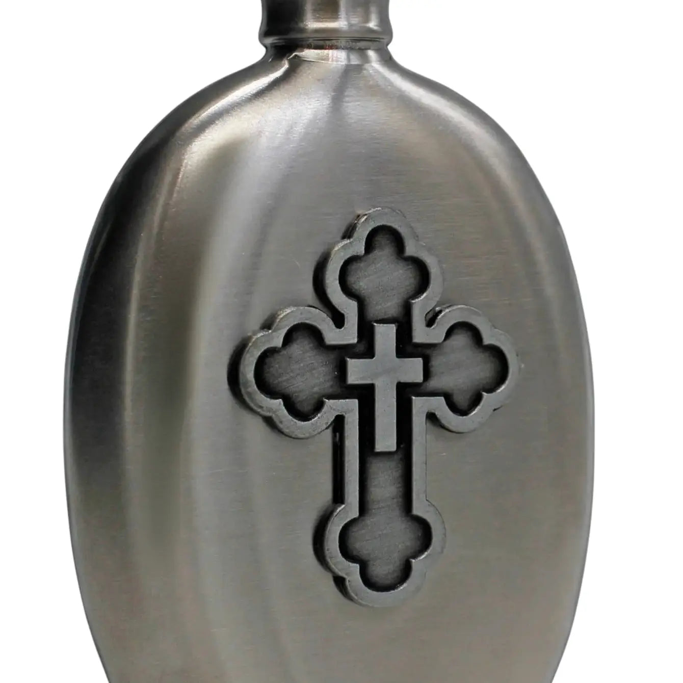 Holy Cross Holy Water Flask SS Oval   3 oz