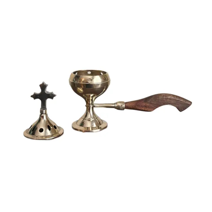 Incense Burner w/ Handle Brass   7"