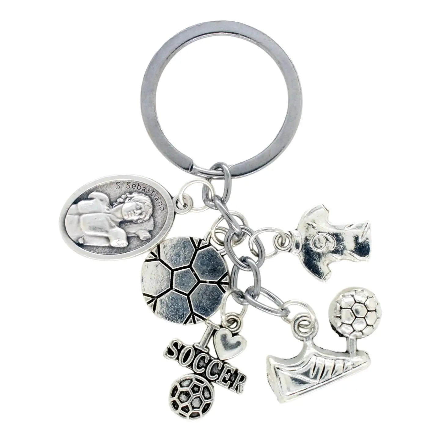I LOVE Soccer Keychain w/ St. Sebastian Medal Charm   3"