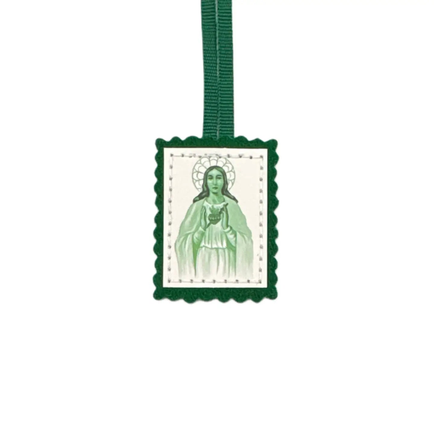 Scapular (Frontal)- Immaculate Heart of Mary GREEN 1.5”