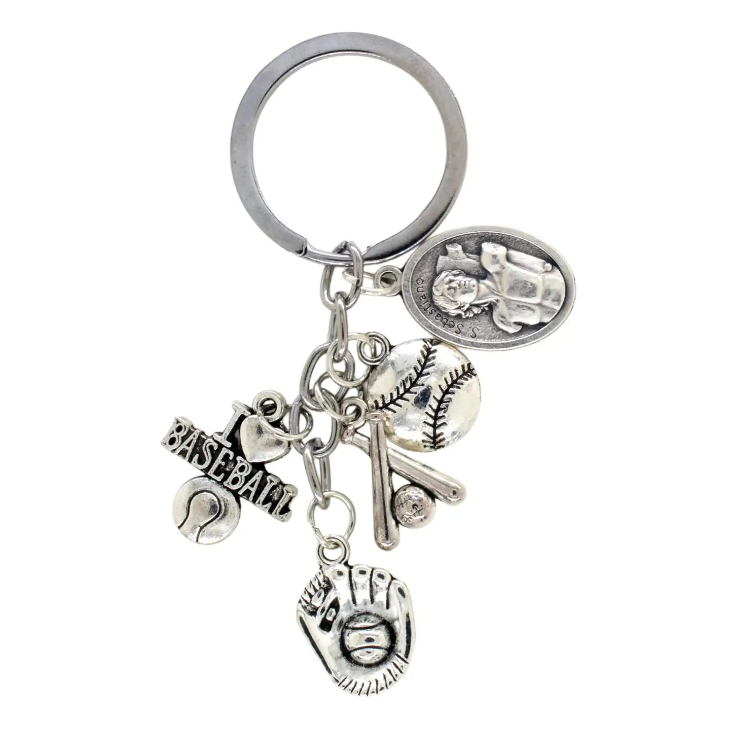 I LOVE Baseball Keychain w/ St. Sebastian Medal Charm   3"