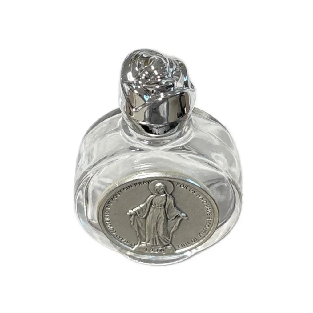 Holy Water Bottle - Our Lady of Grace w/ Rose Top    2.5" 