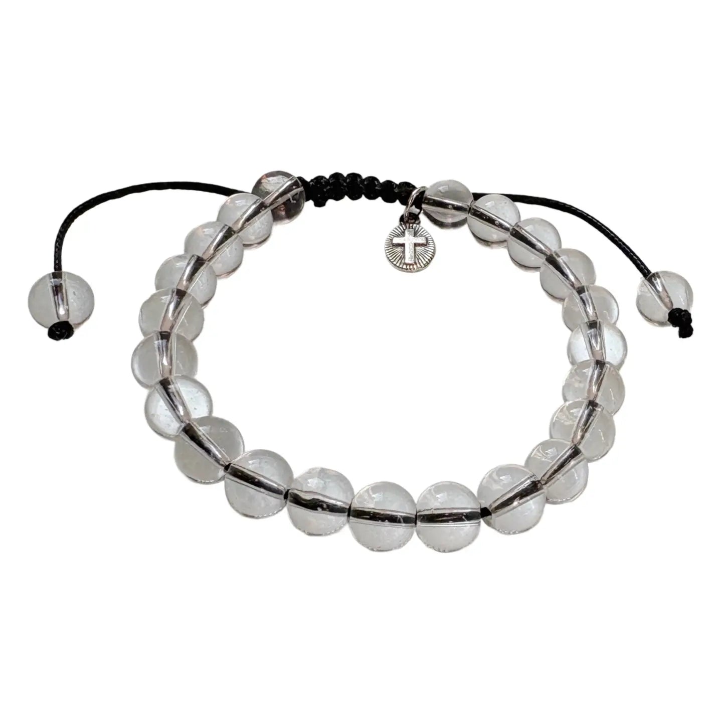 Gemstone - Genuine CLEAR QUARTZ Bracelet w/ Cross Charm   7"