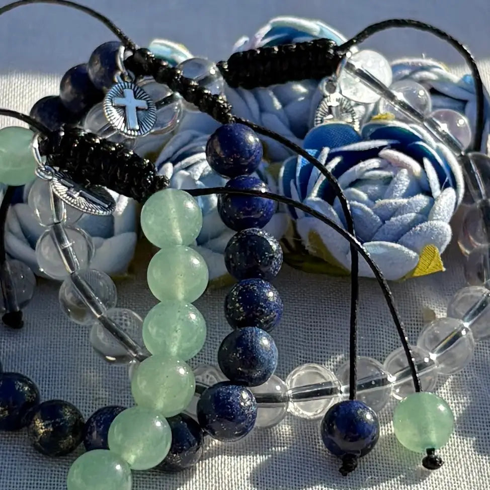 Gemstone - Genuine CLEAR QUARTZ Bracelet w/ Cross Charm 7"