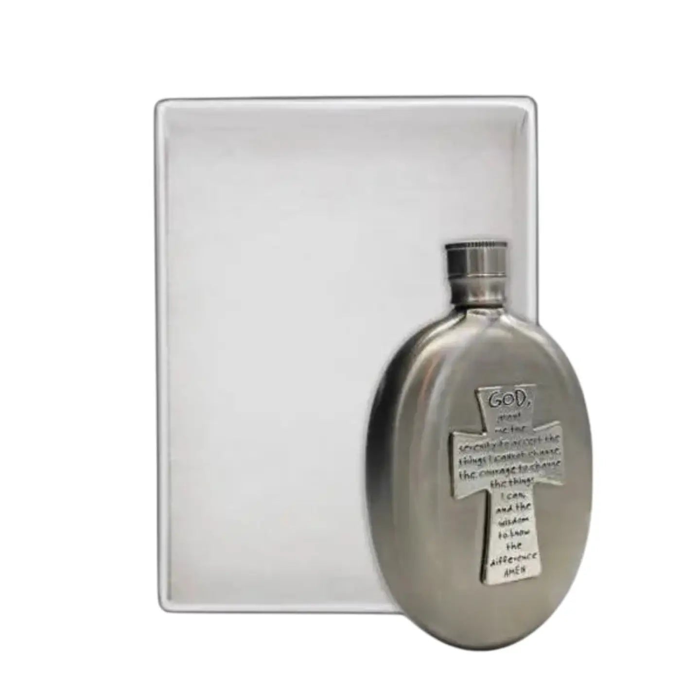 "God Grant Me..." Serenity Prayer Holy Water Flask SS   3 oz
