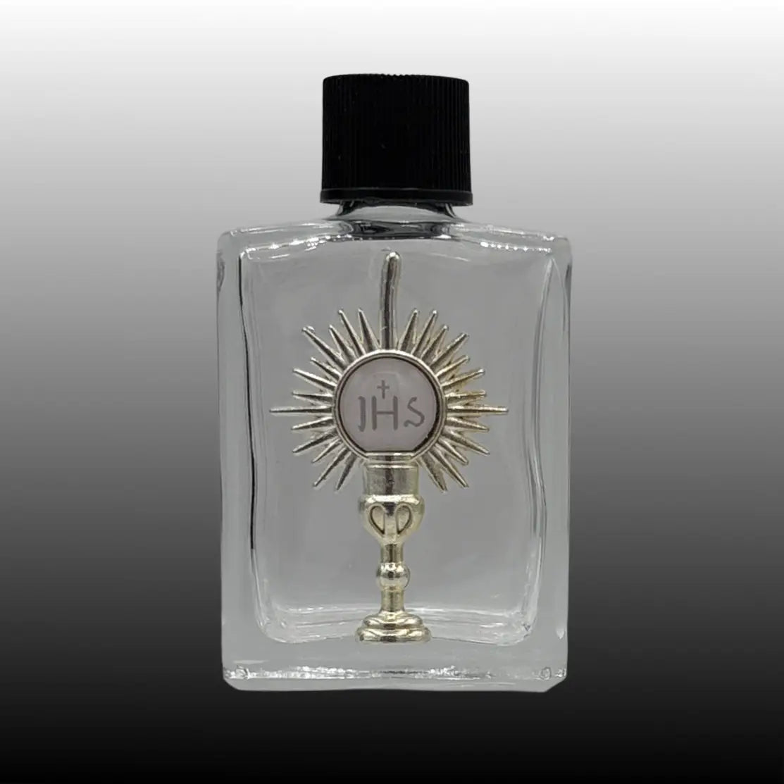 Holy Eucharist Holy Water Bottle w/ Pewter Charm 2.5"