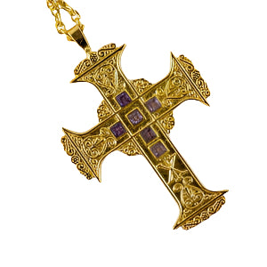 Gold Plated Antique Design Pectoral Cross w/ 32" Chain (Pect2)