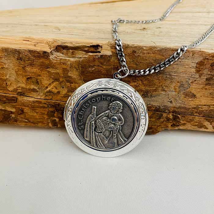 ST CHRISTOPHER Filigree SS Locket with Chain    (MOQ 2)