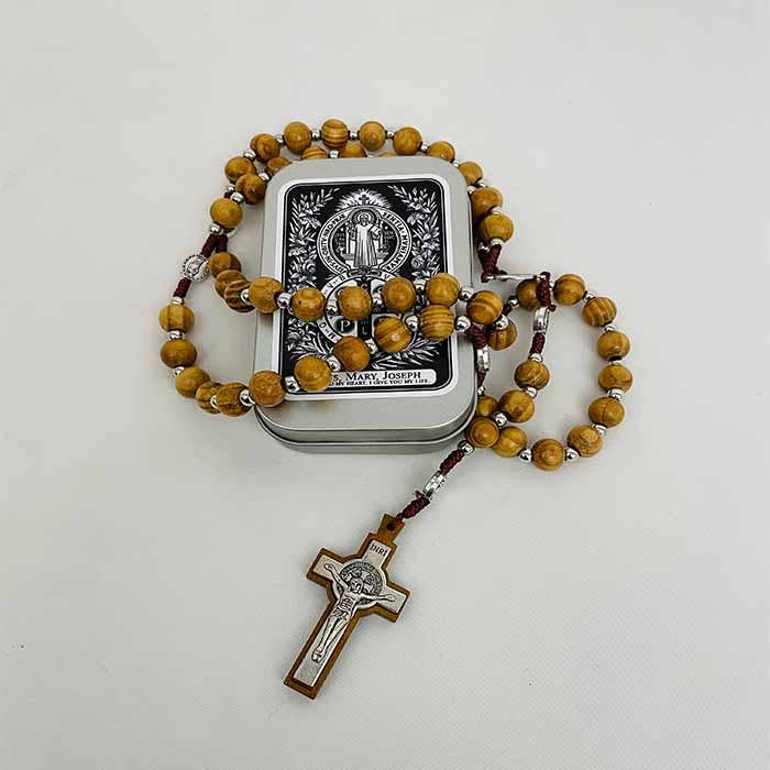 ST. BENEDICT Wooden Rosary  (TIN)