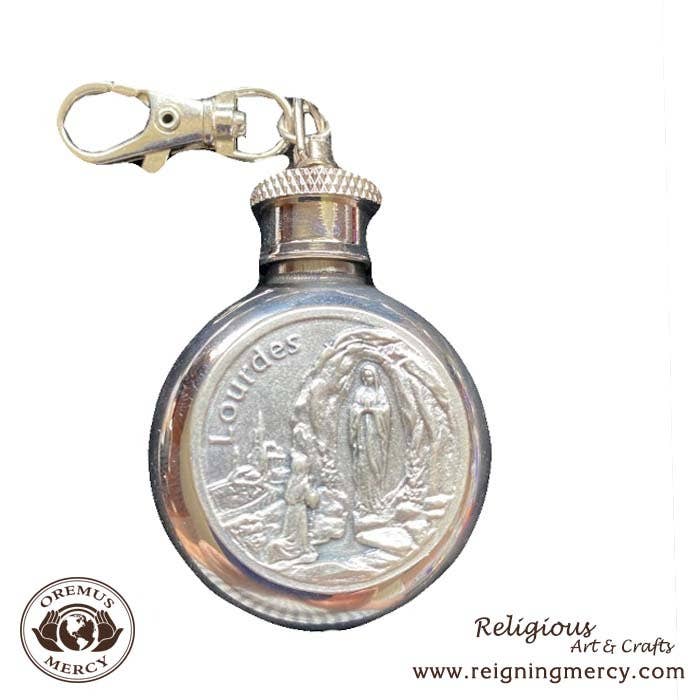 Lady of Lourdes Round Holy Water Flask    (1 oz)