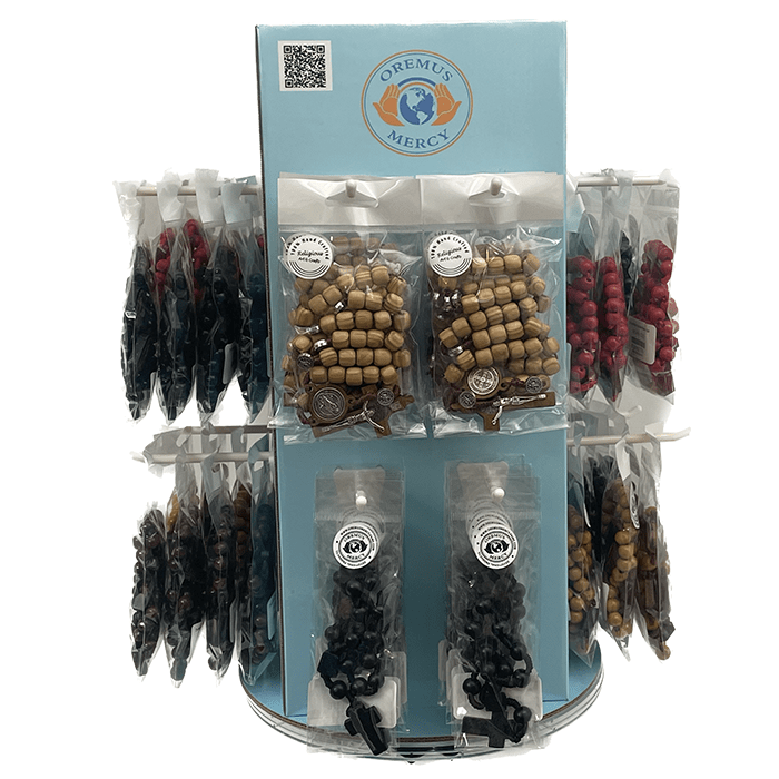 Wooden Rosaries Tower Display.      (64 pc)