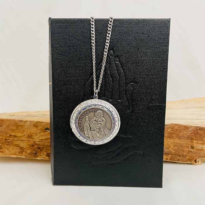 ST CHRISTOPHER Filigree SS Locket with Chain    (MOQ 2)