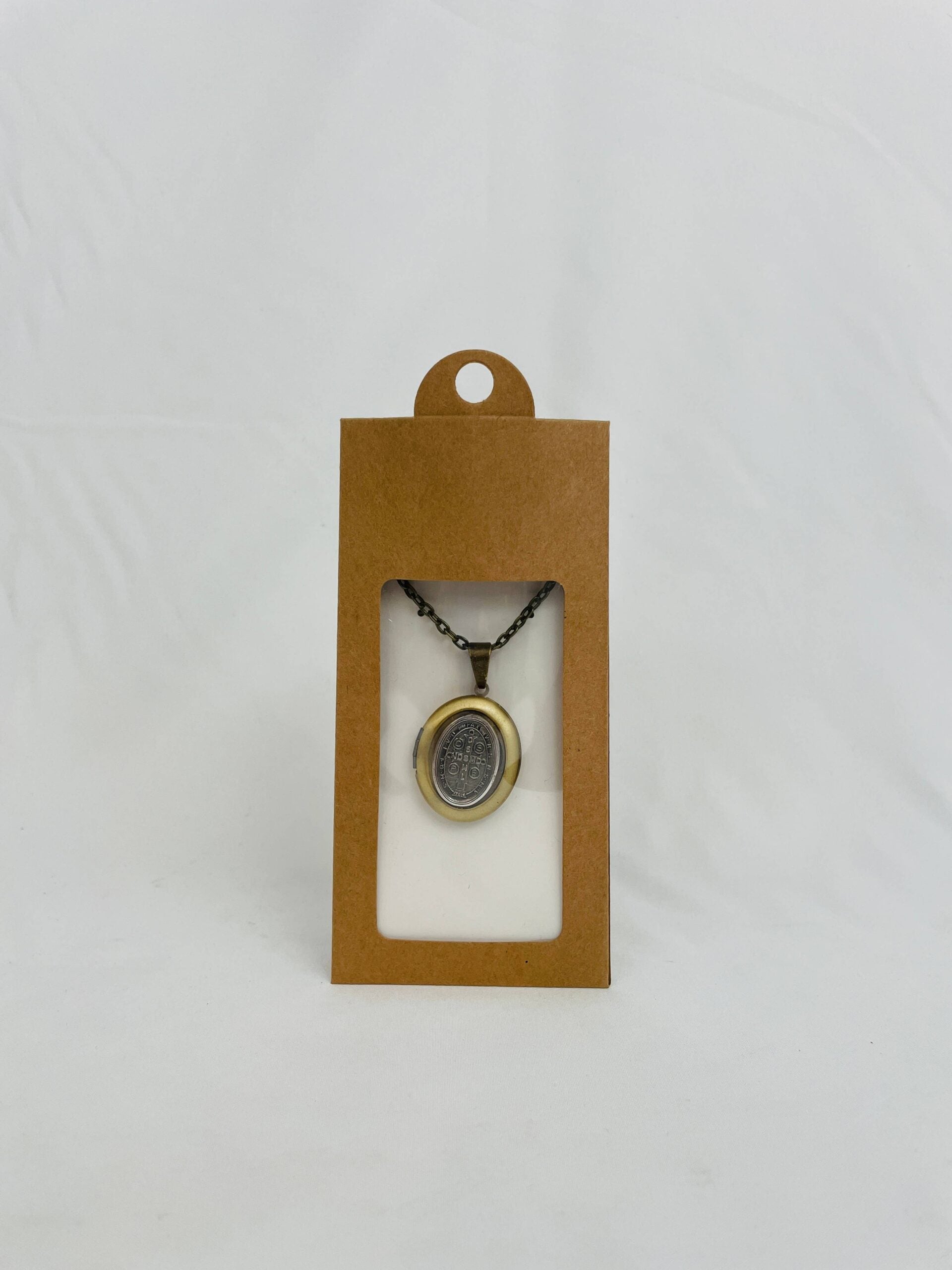 ST BENEDICT BRONZE Locket w/chain  (1.25" X 1")