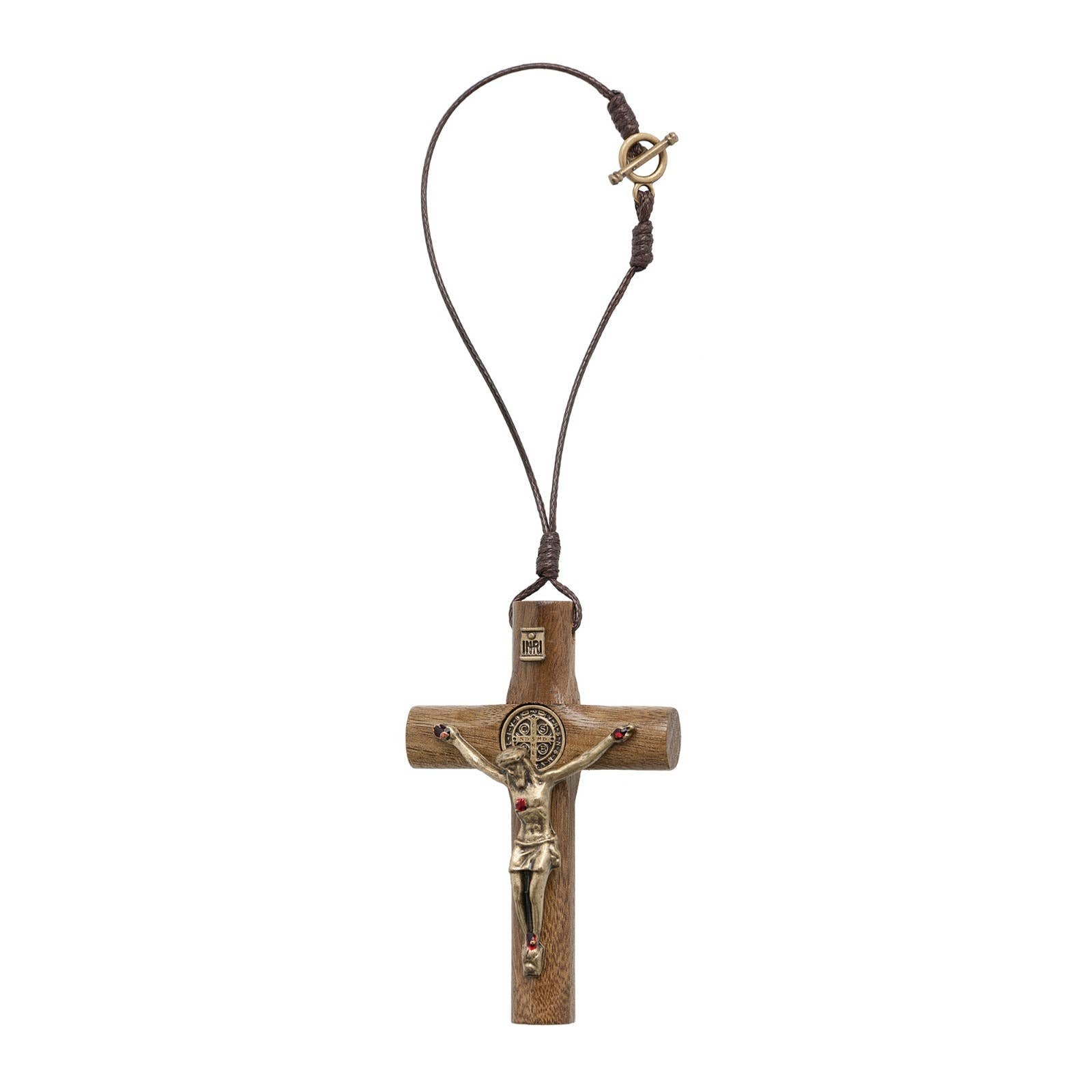 St Benedict Wooden Rearview Mirror Cross     (MOQ 2)