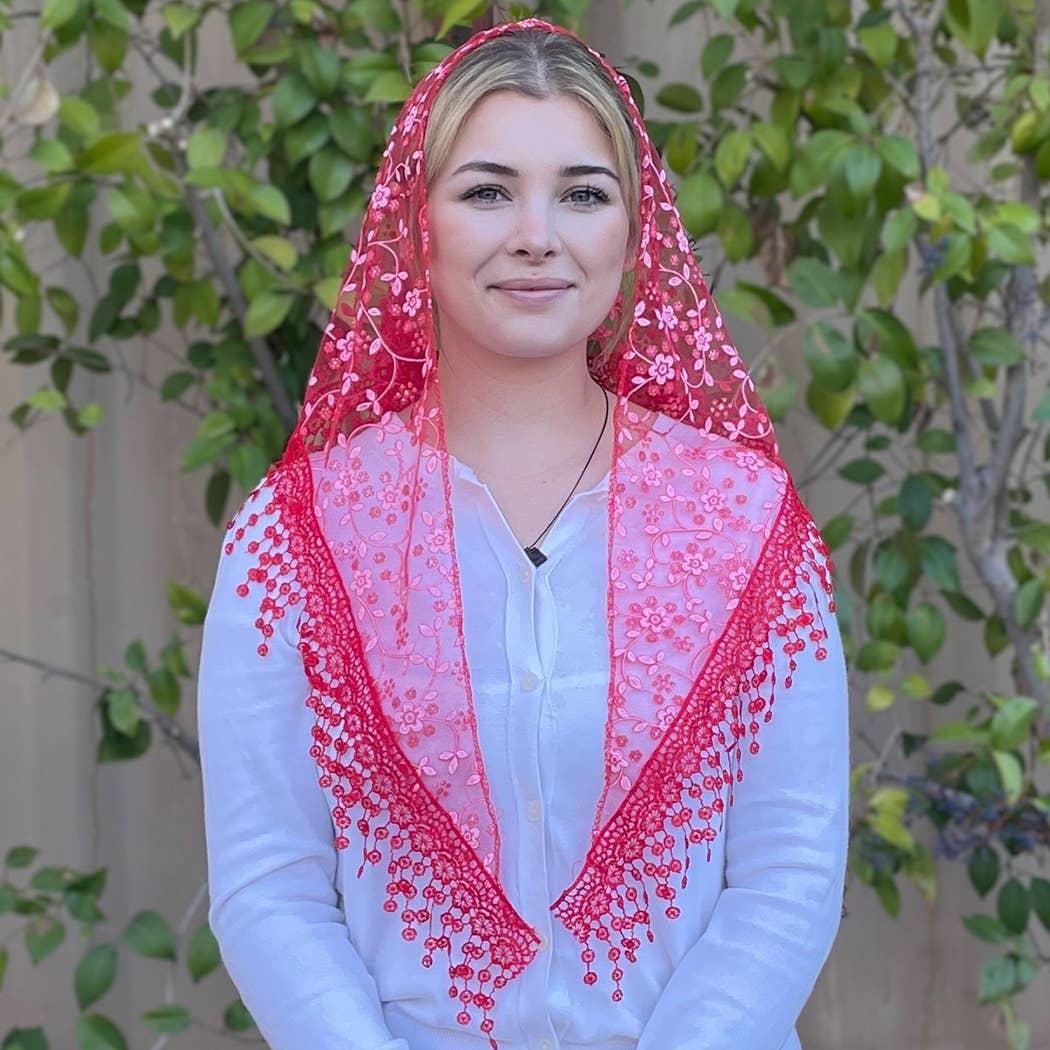 Cherry Blossom Church Veil - RED  