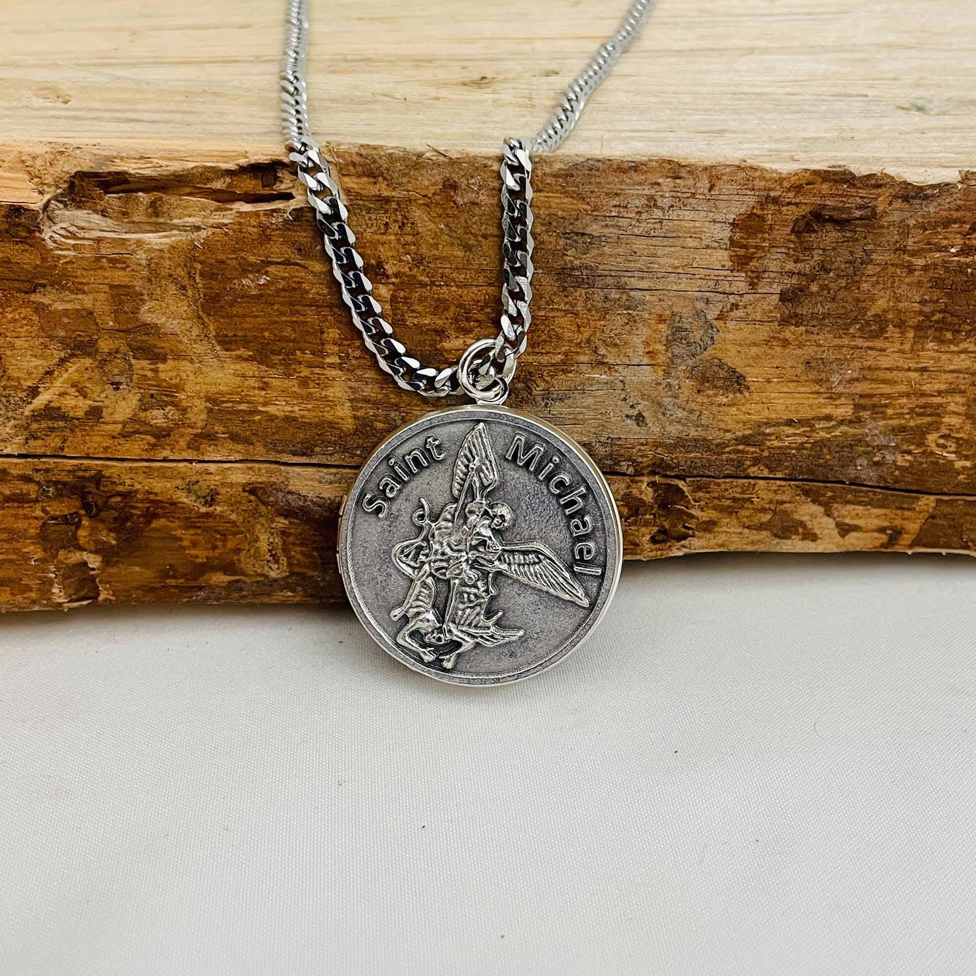 ST MICHAEL SS Locket w/chain   (1.25")