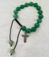 Genuine GREEN AVENTURINE Gem Stones bracelet w/Cross Charm