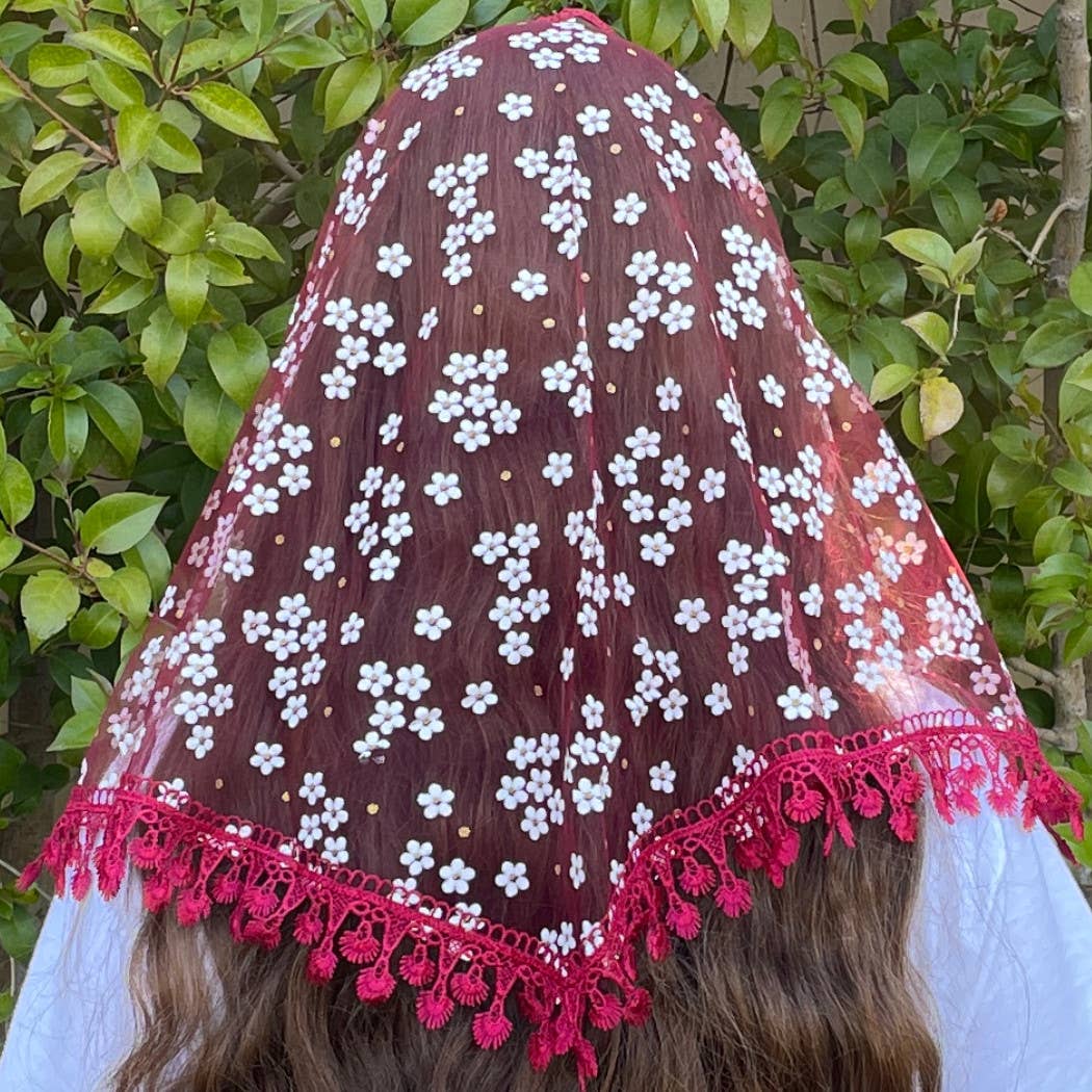 Little Flower Church Veil RED   60" x 22"      (MOQ 1)