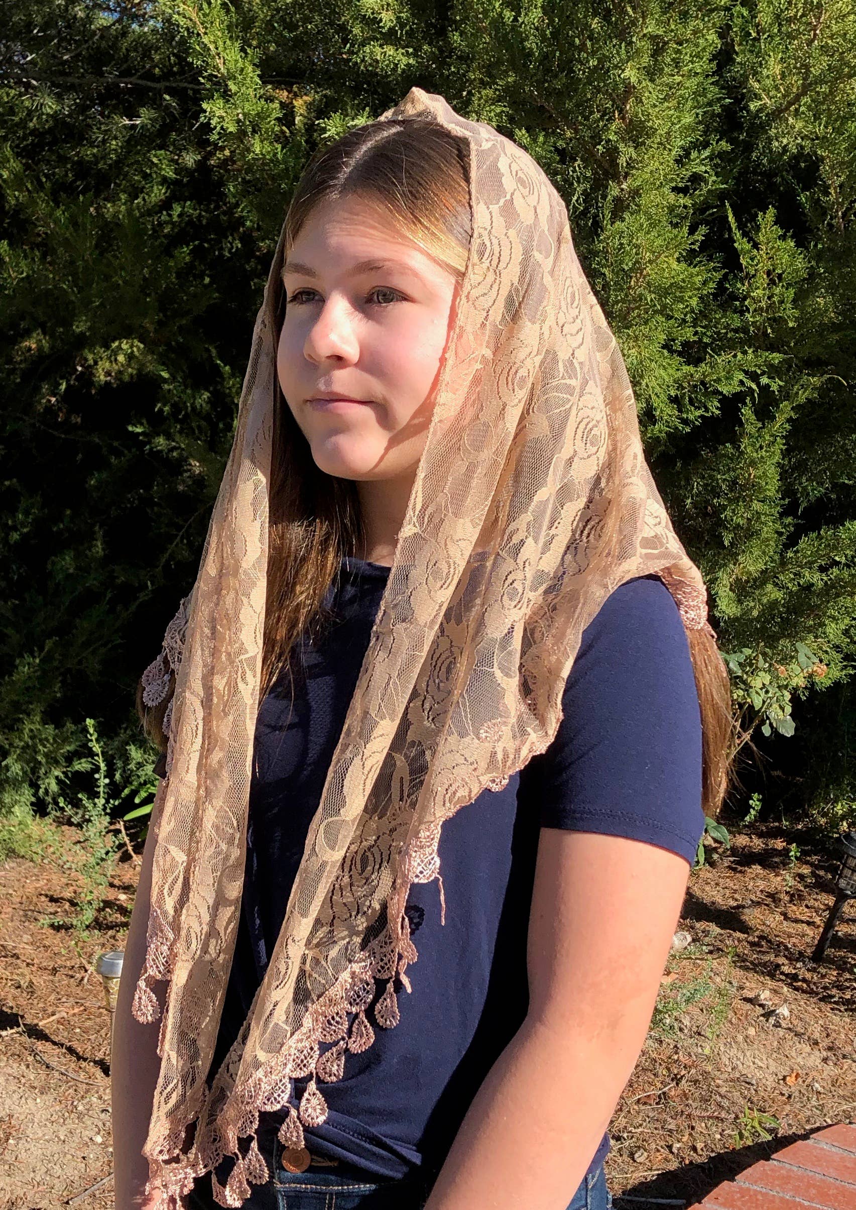 St. Claire of Assisi Veil  -BEIGE      (60" x 20")