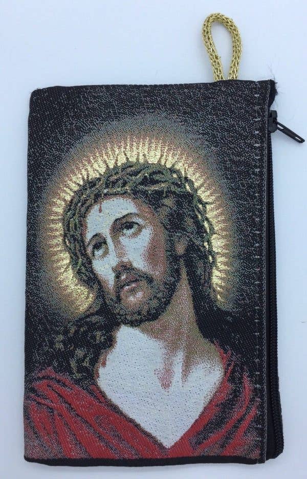 Small Rosary Pouch -Jesus with Crown of Thorns     (3″ x 4″)