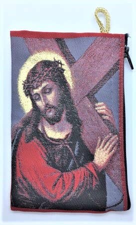 Small Rosary Pouch – Jesus Carrying the Cross   (3″ x 4″)