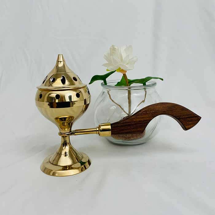 Brass Incense Burner with Handle 7"