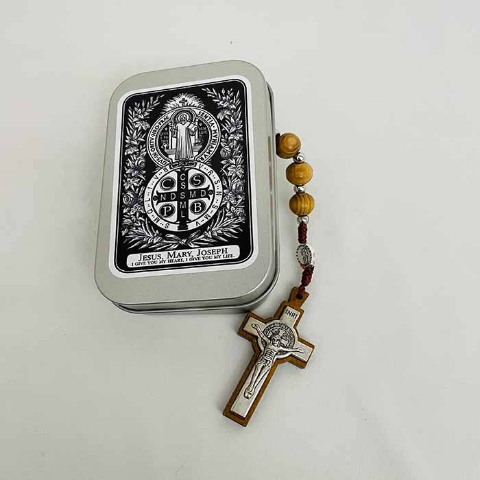 ST. BENEDICT Wooden Rosary  (TIN)