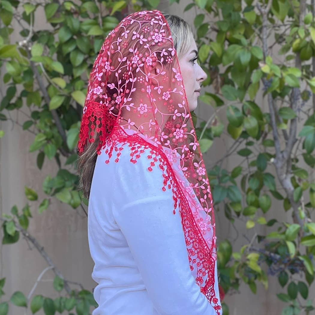 Cherry Blossom Church Veil - RED  