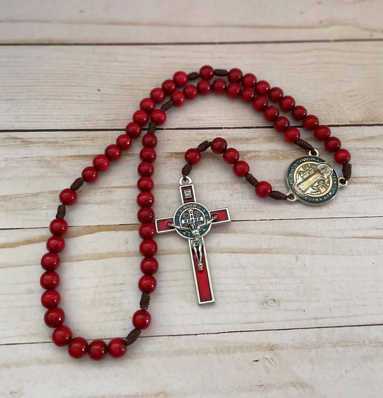 Saint Benedict Rosary (Red)