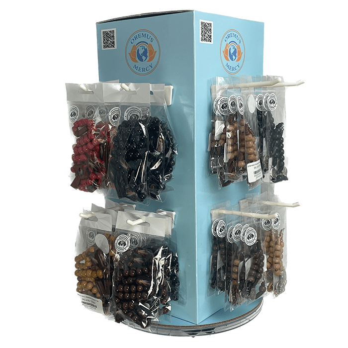 Wooden Rosaries Tower Display.      (64 pc)