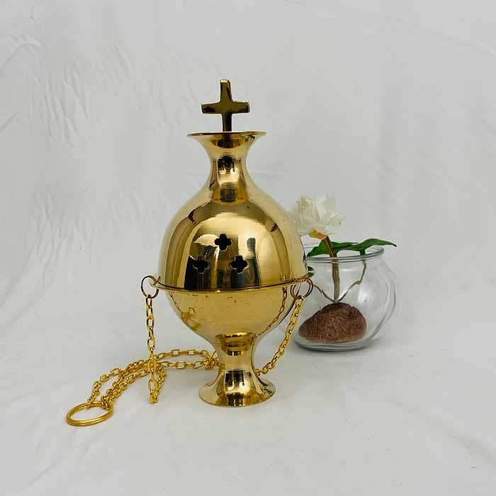 Brass Incense Burner with Chain  7"