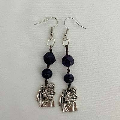 Amethyst St Christopher Earring Set