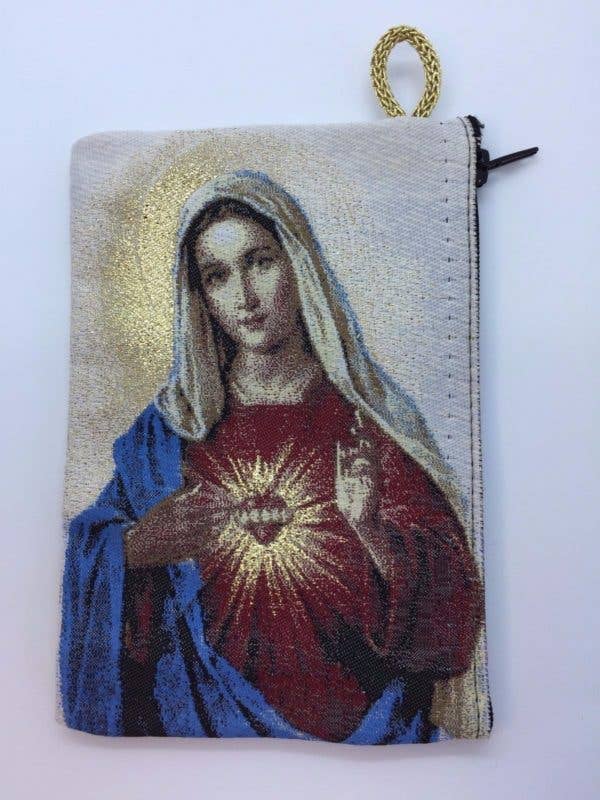 Small Rosary Pouch -Sacred Heart of Mary   (3″ x 4″)