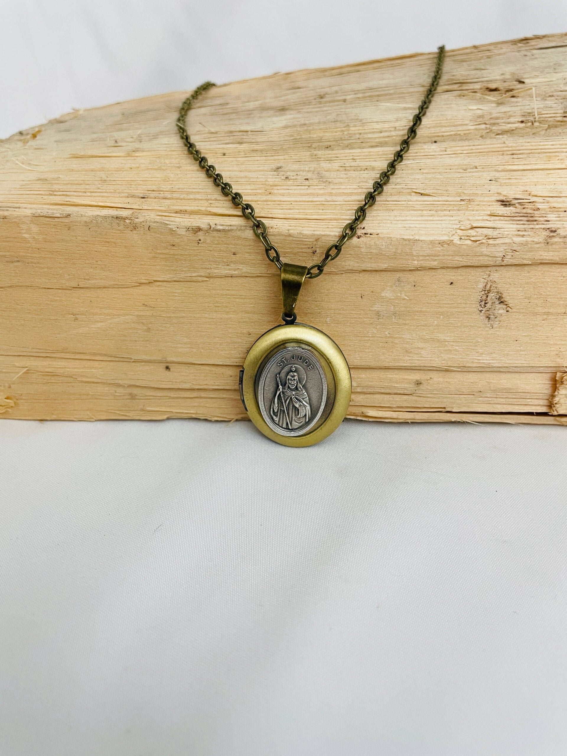 ST JUDE BRONZE Locket w/chain  (1.25" X 1")